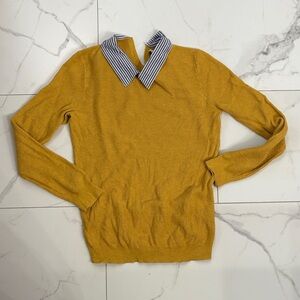J. Crew Mustard Sweater with Striped Collar